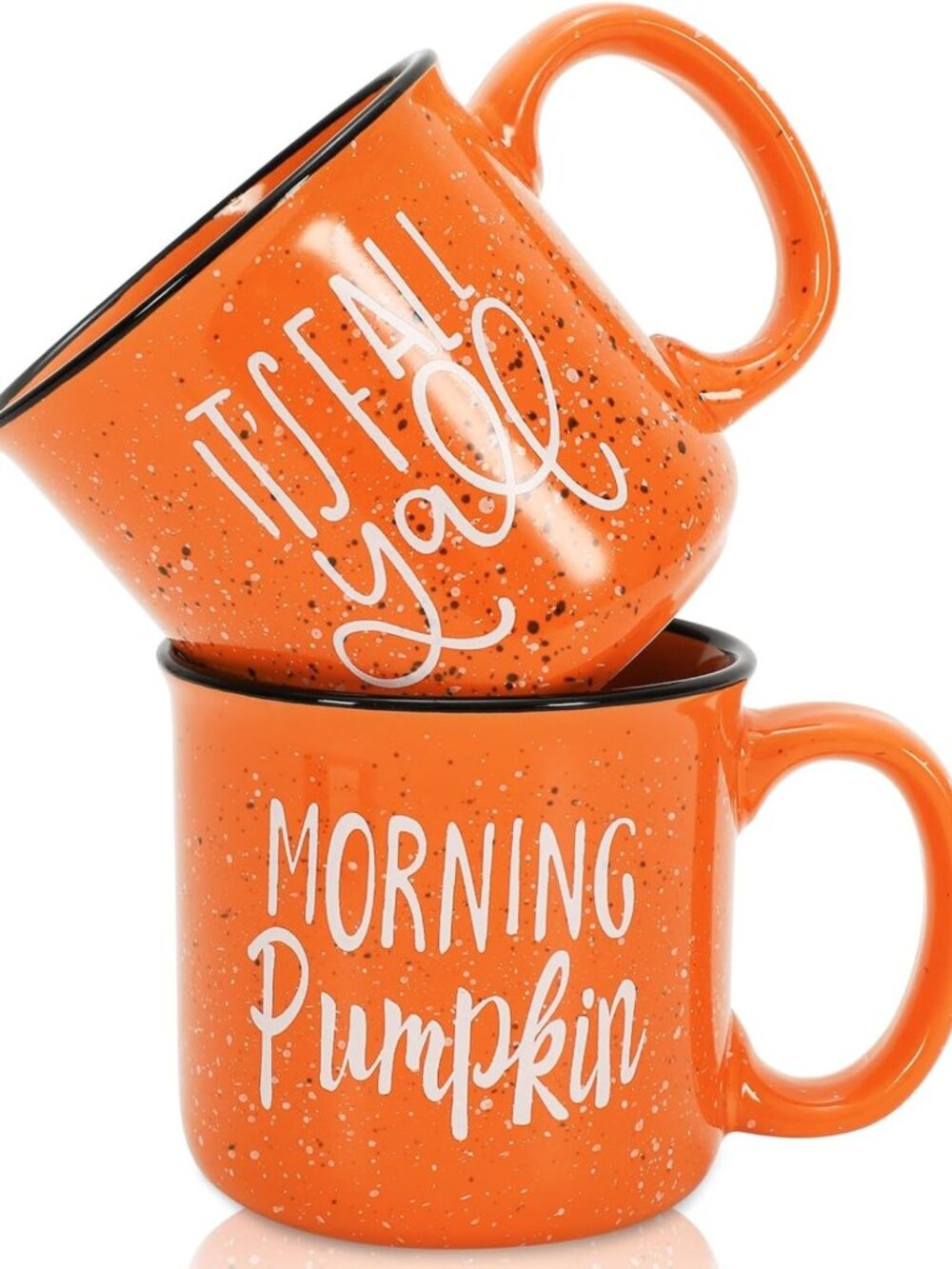 2Pcs Fall Coffee Mugs - Orange Pumpkin Design for Autumn, Thanksgiving Decor